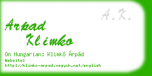 arpad klimko business card